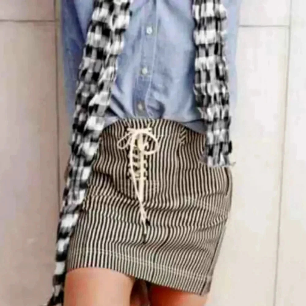Madewell Ticking Stripe Print Corset Lace Up Mini Skirt, Color Cream/Black Sz 6